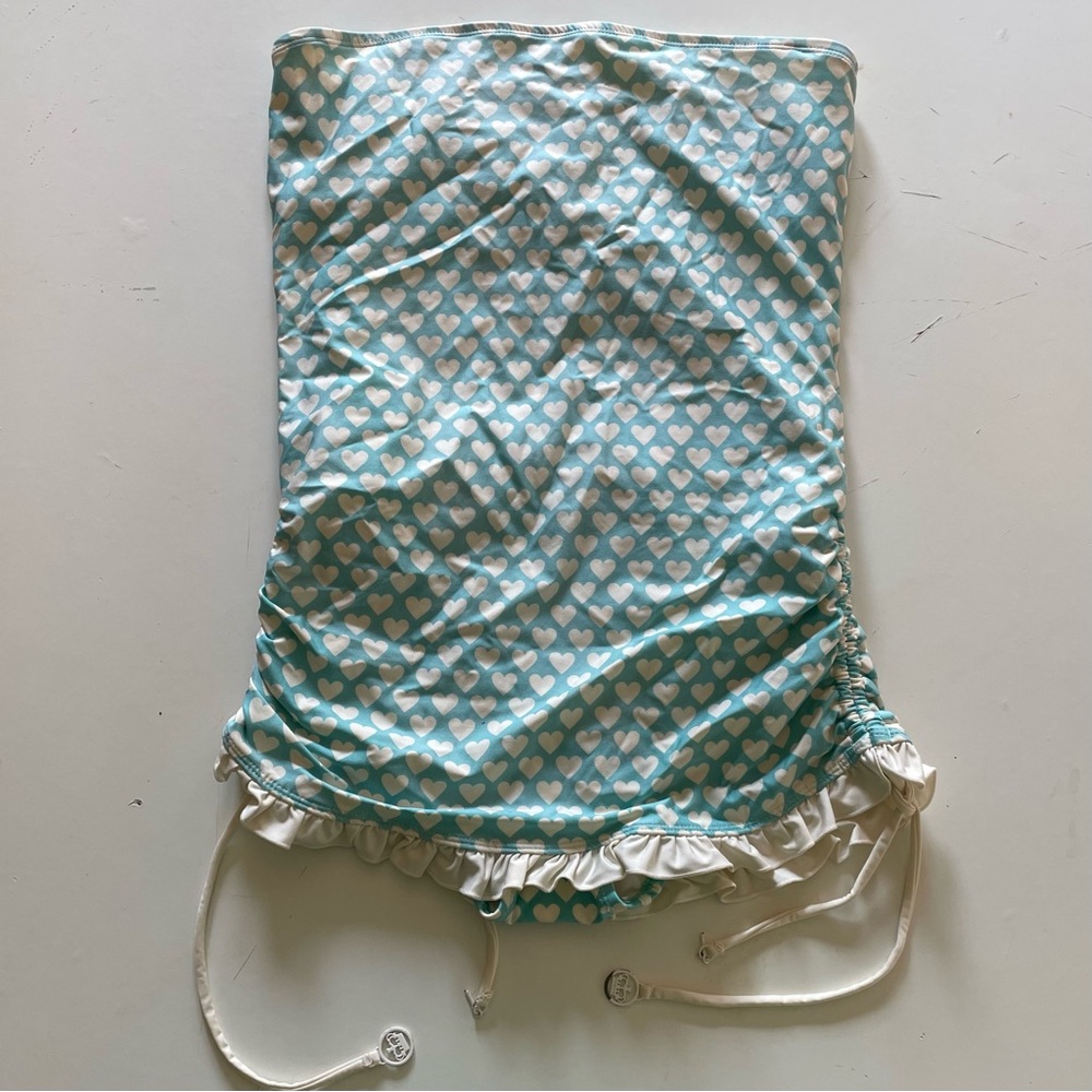 Vintage Juicy Couture pale blue & white strapless tube one-piece swimsuit